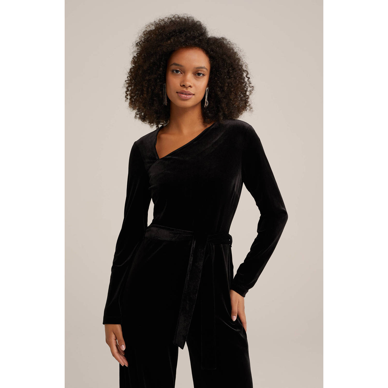 WE Fashion fluwelen jumpsuit zwart