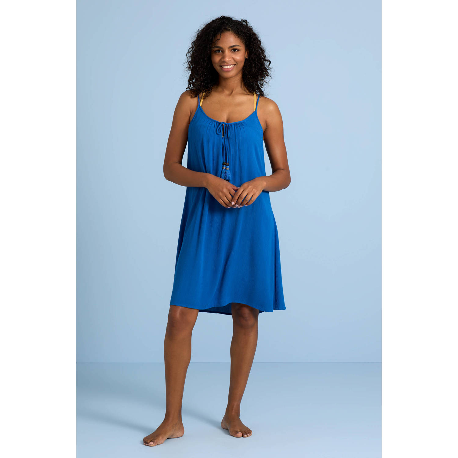 BEACHWAVE crinkle strandjurk blauw