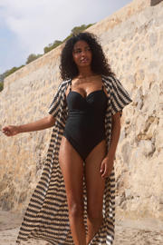 thumbnail: BEACHWAVE crochet kaftan zwart/ecru