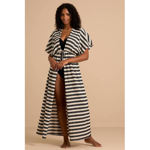 BEACHWAVE crochet kaftan zwart/ecru afbeelding