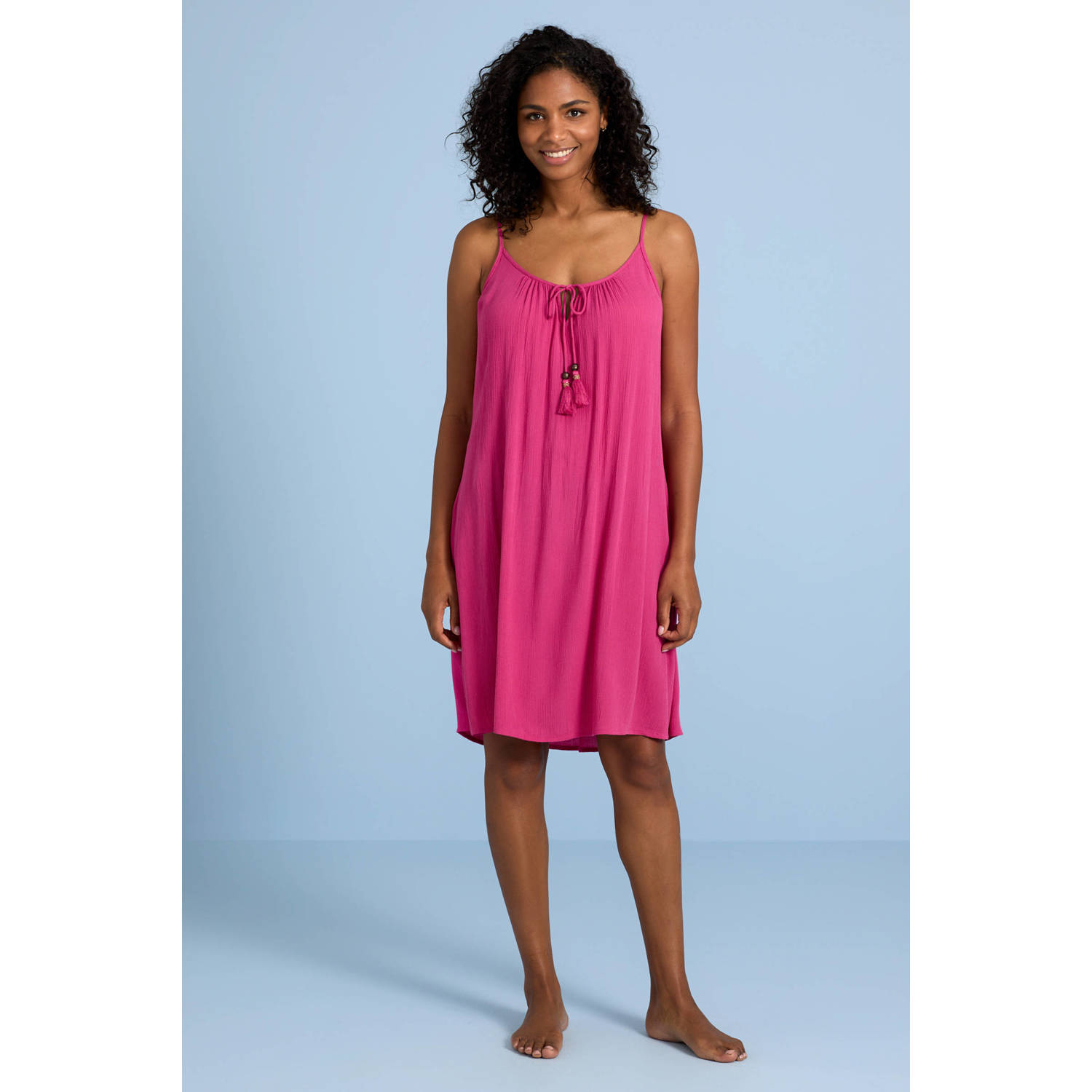 BEACHWAVE crinkle strandjurk fuchsia