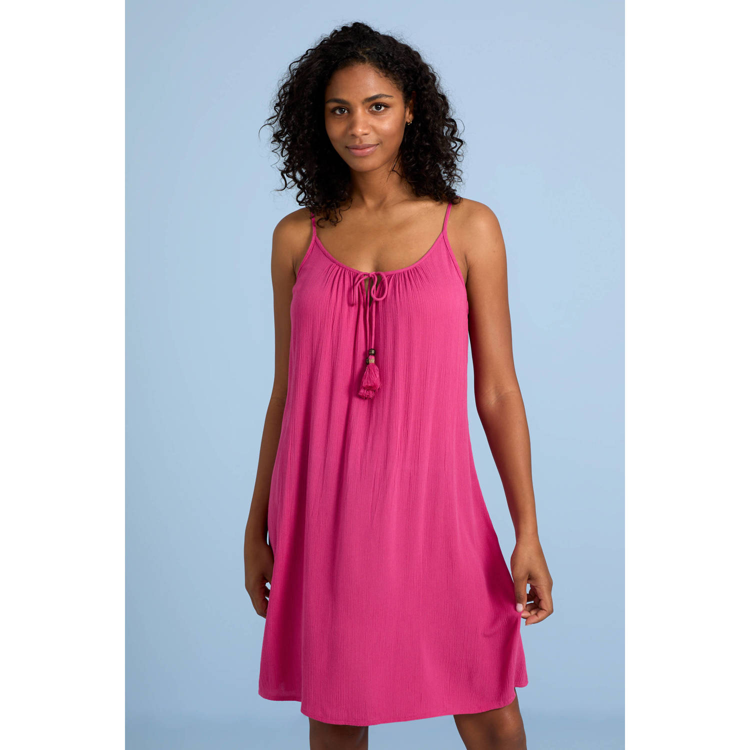 BEACHWAVE crinkle strandjurk fuchsia