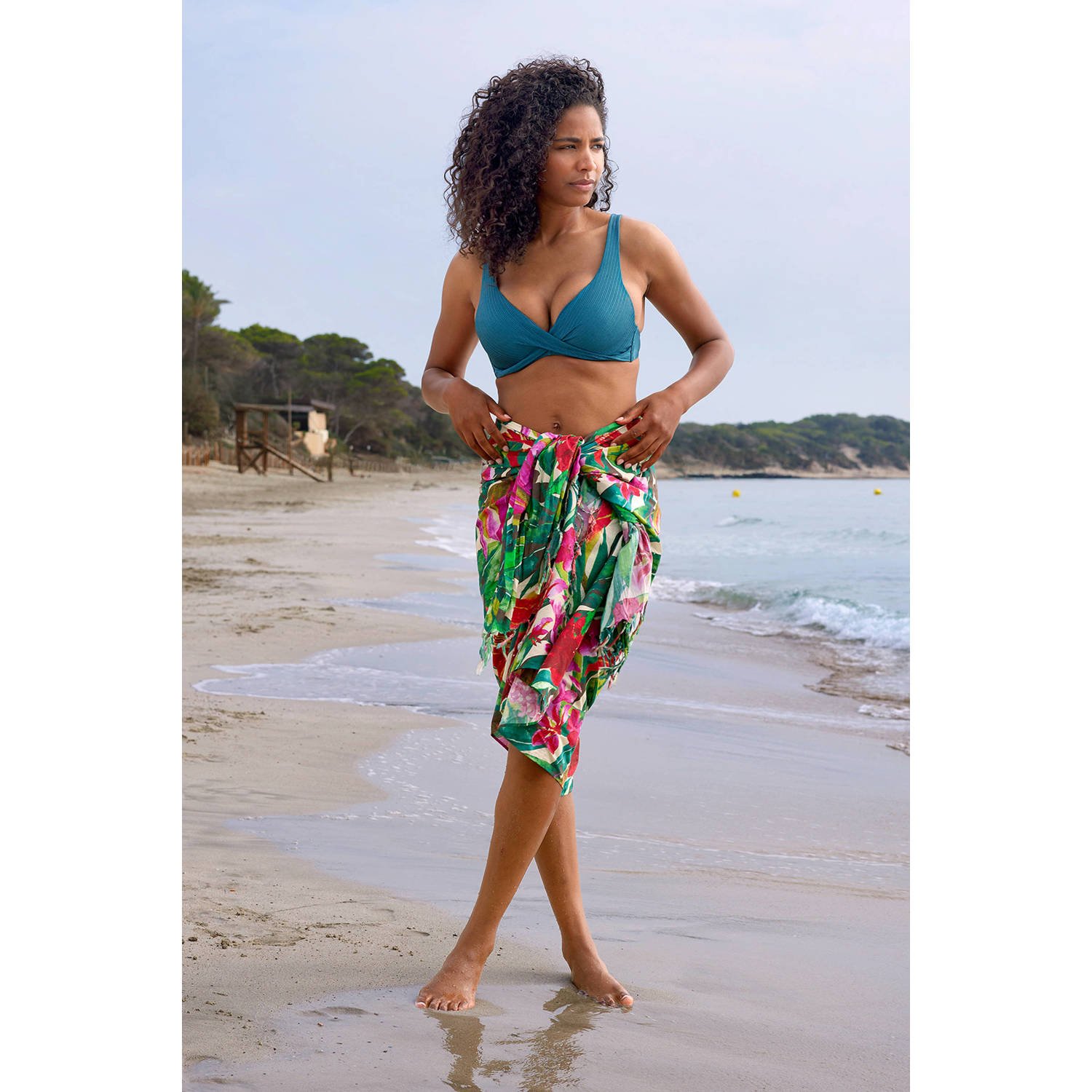 BEACHWAVE pareo groen roze