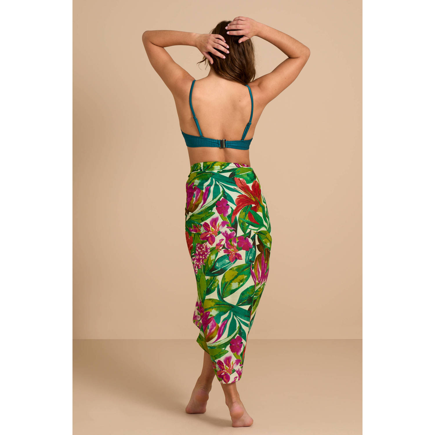 BEACHWAVE pareo groen roze