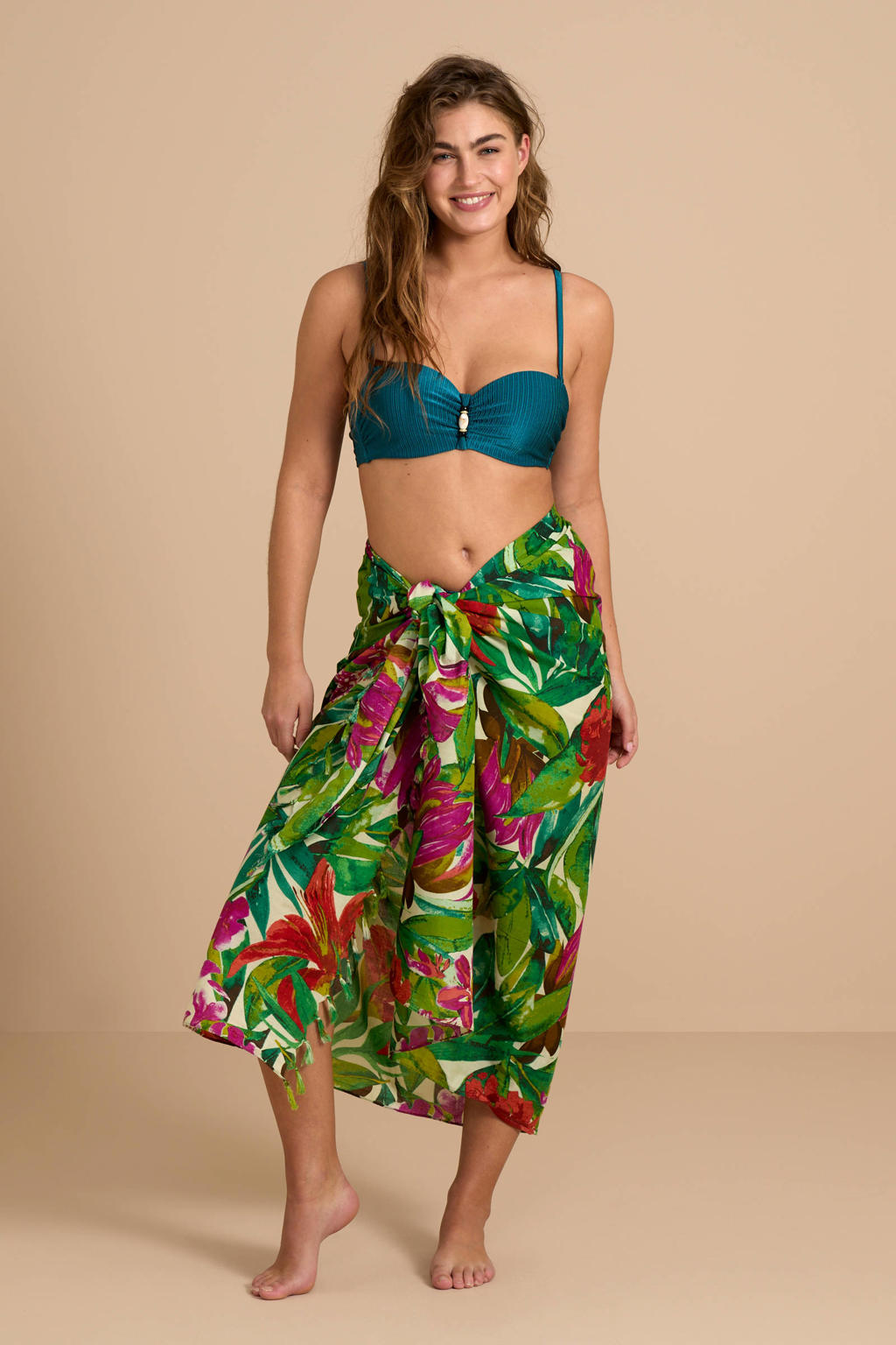 BEACHWAVE pareo groen/roze