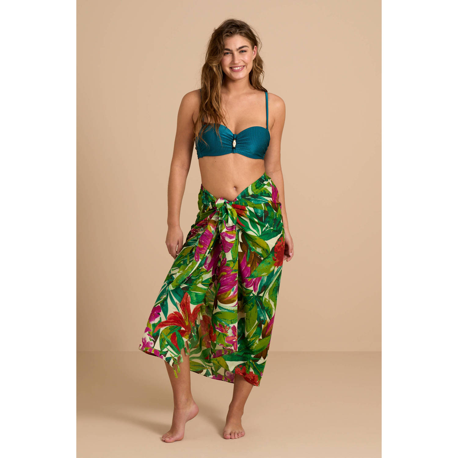 BEACHWAVE pareo groen roze
