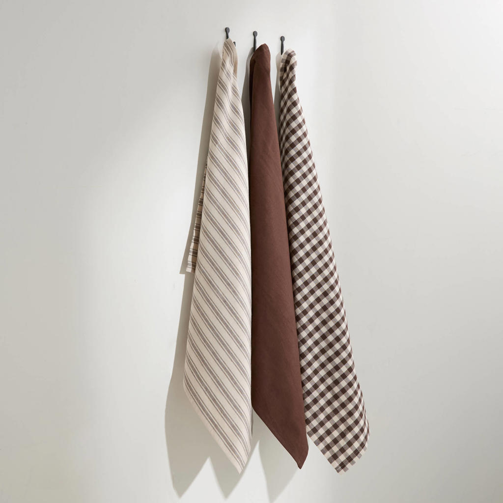 NOUS Living theedoek bruin (70x50 cm) (set van 3)
