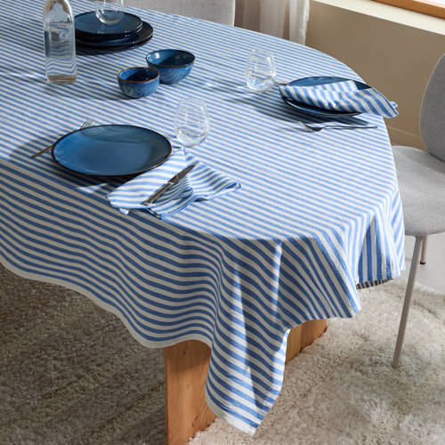 NOUS Living tafelkleed gestreept blauw (150x250 cm) afbeelding