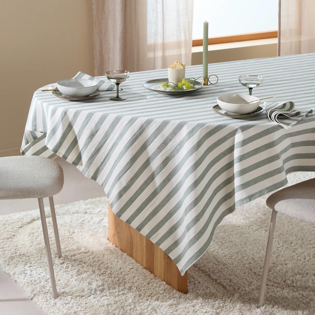 NOUS Living tafelkleed gestreept groen (150x250 cm)