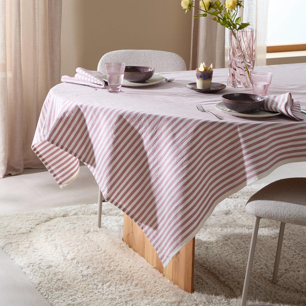 NOUS Living tafelkleed gestreept roze (150x250 cm)