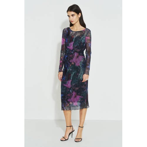 Ruby mesh midi jurk all over print afbeelding
