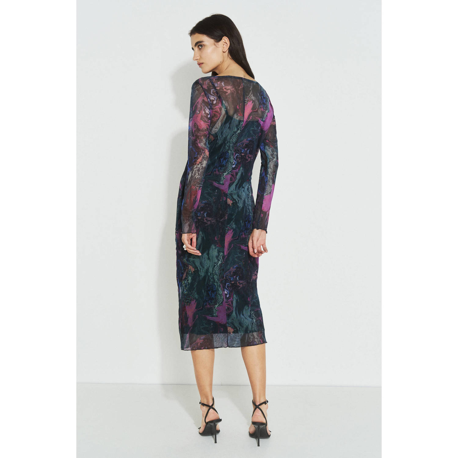 Ruby mesh midi jurk all over print