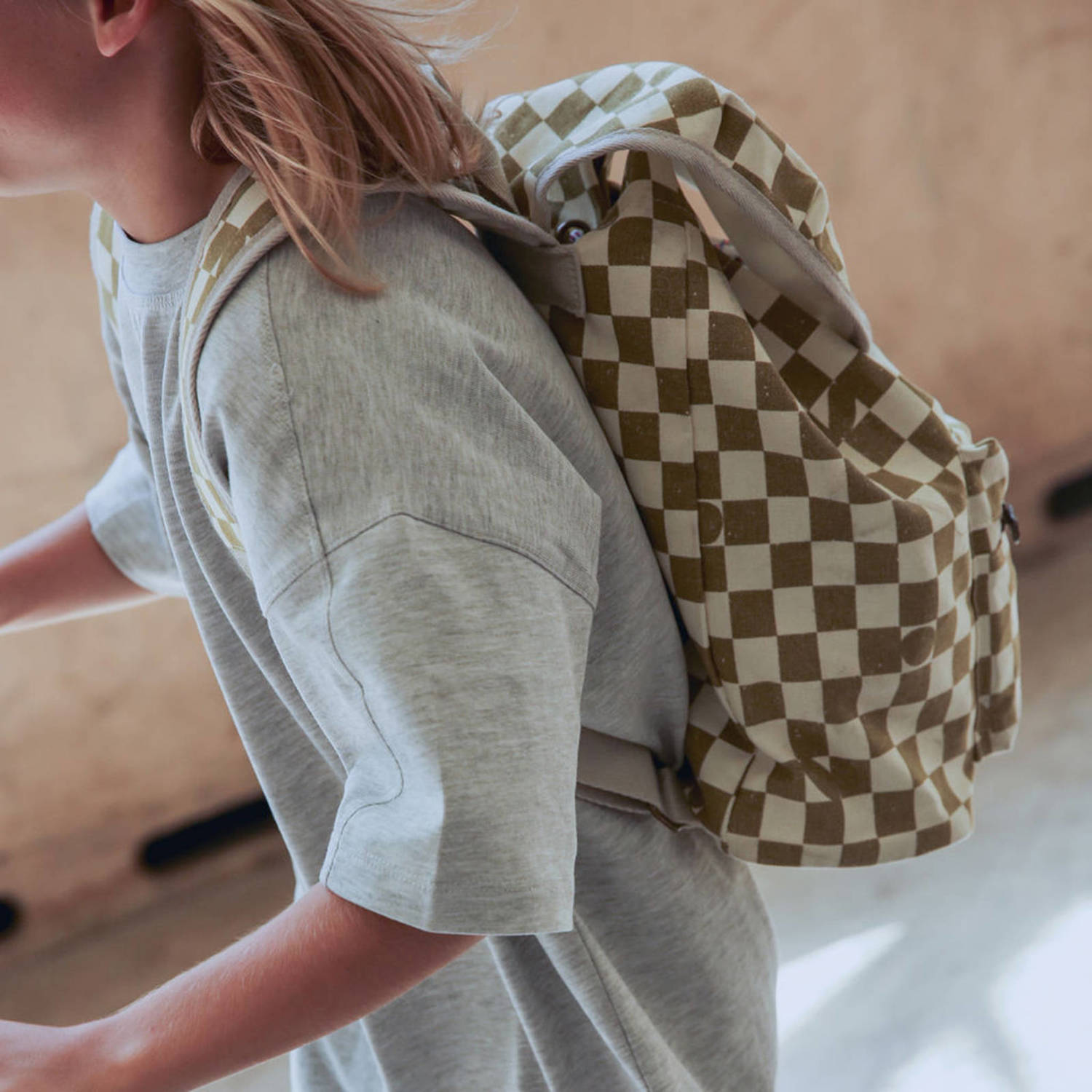 Studio Noos rugzak met blok print Checkerboard groen