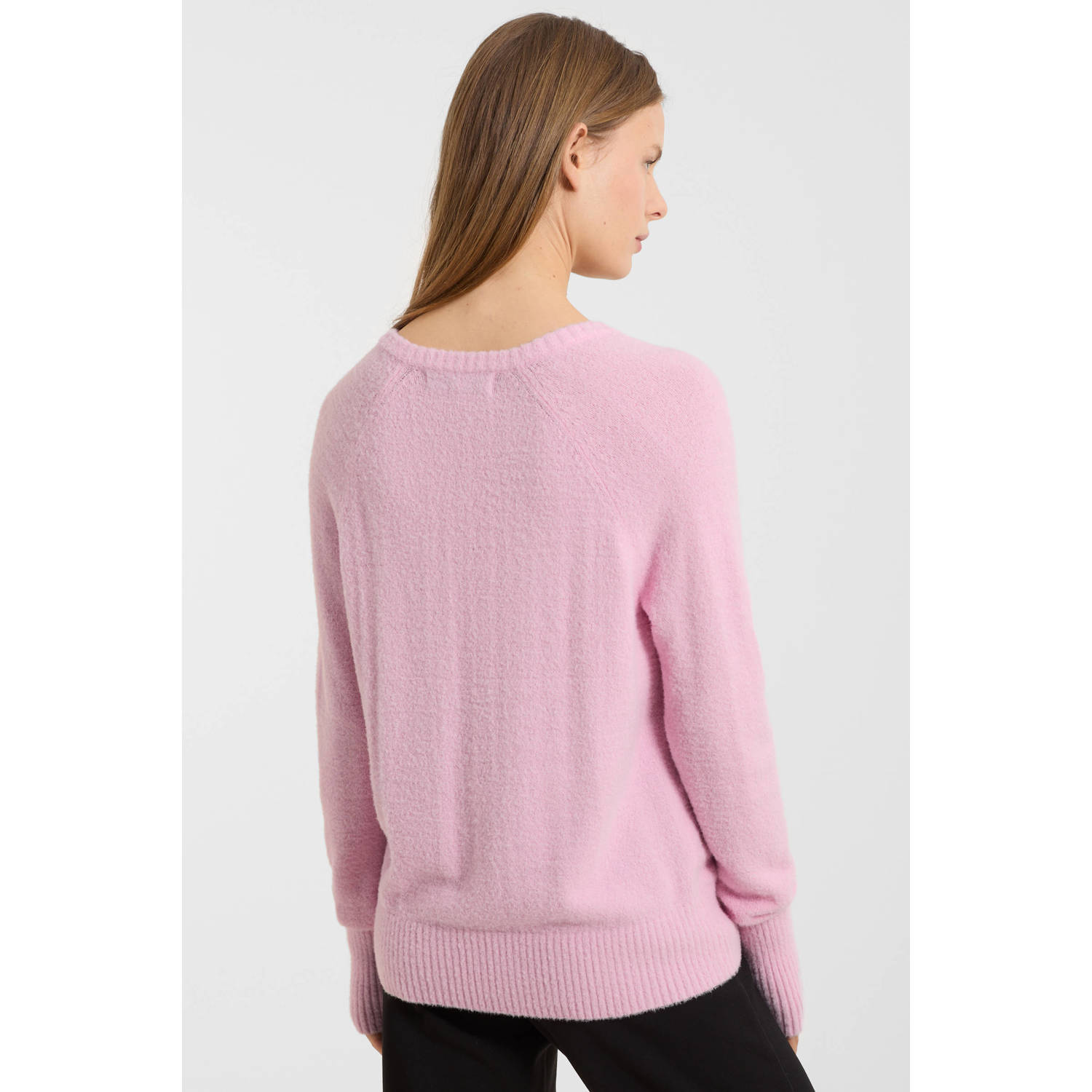 anytime gebreide trui met V-hals roze