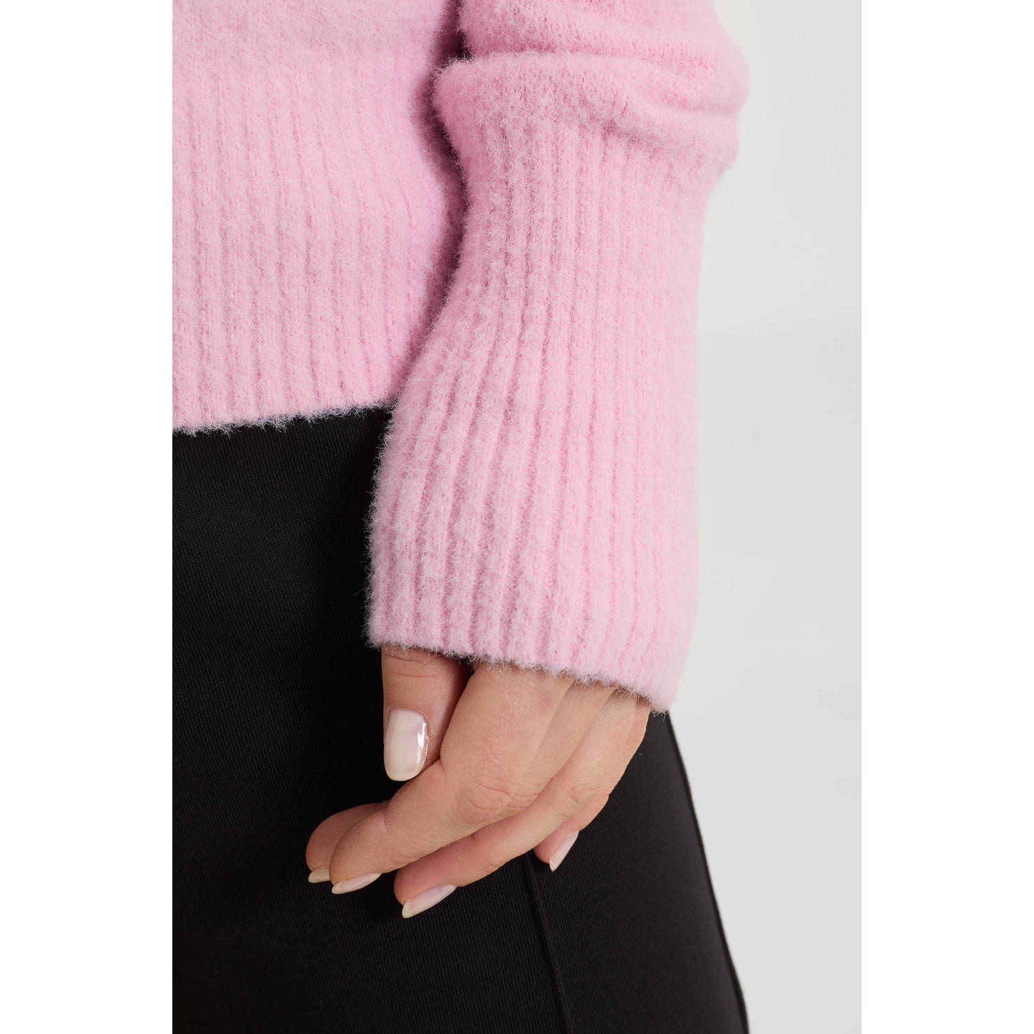 anytime gebreide trui met V-hals roze