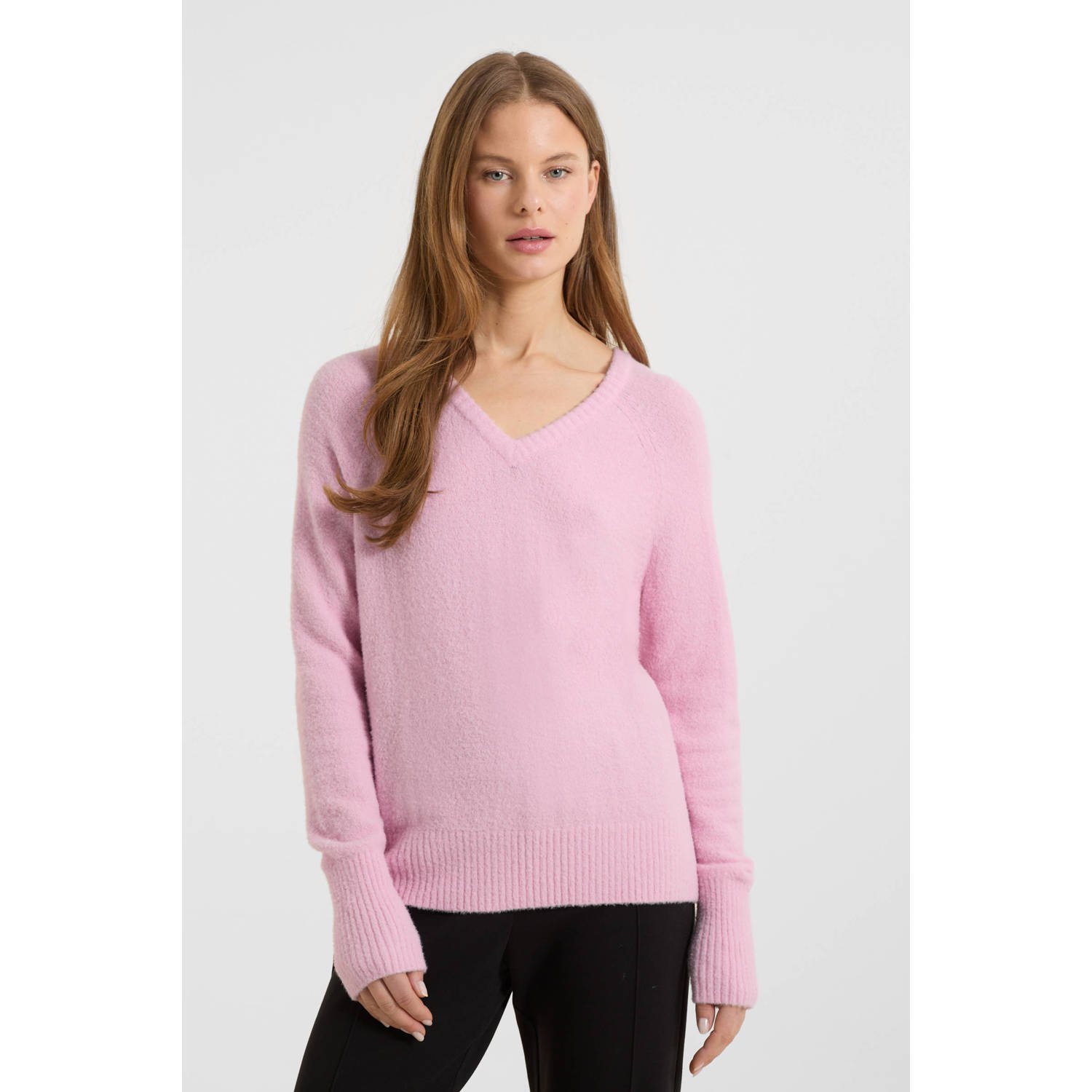 Anytime gebreide trui met V-hals roze