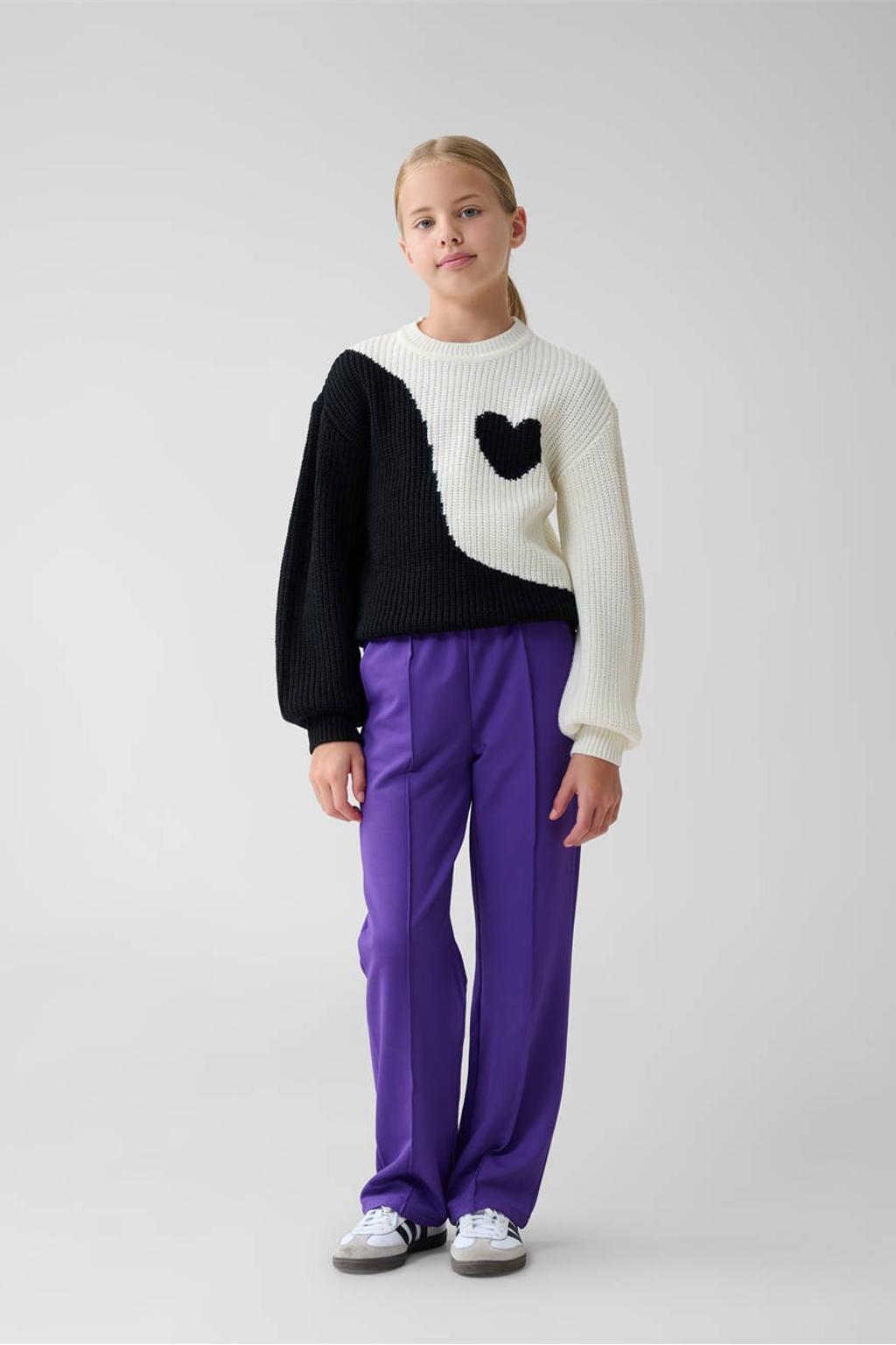 Paarse meisjes Shoeby wide leg broek van polyester met elastische tailleband en effen