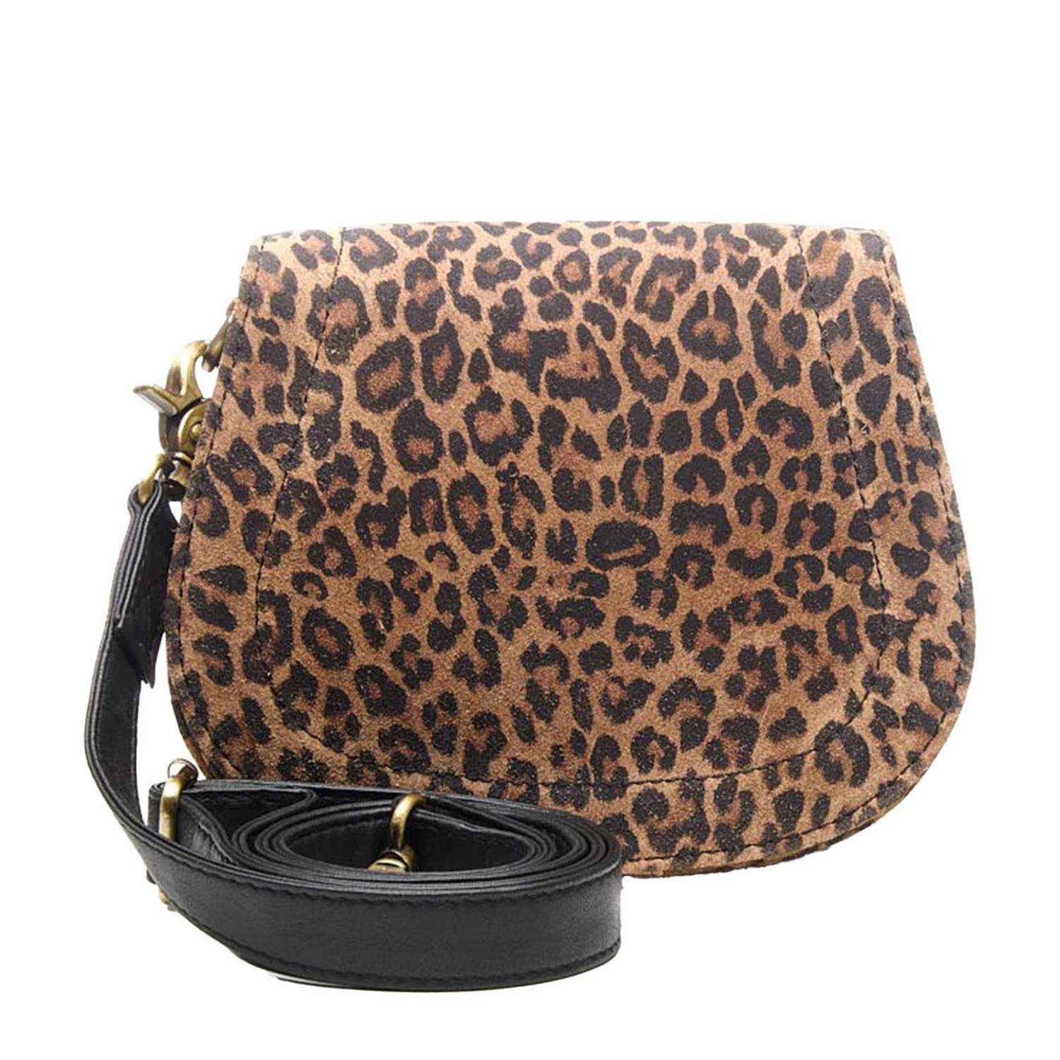 Chabo Bags leren crossbody tas met panterprint Susy bruin