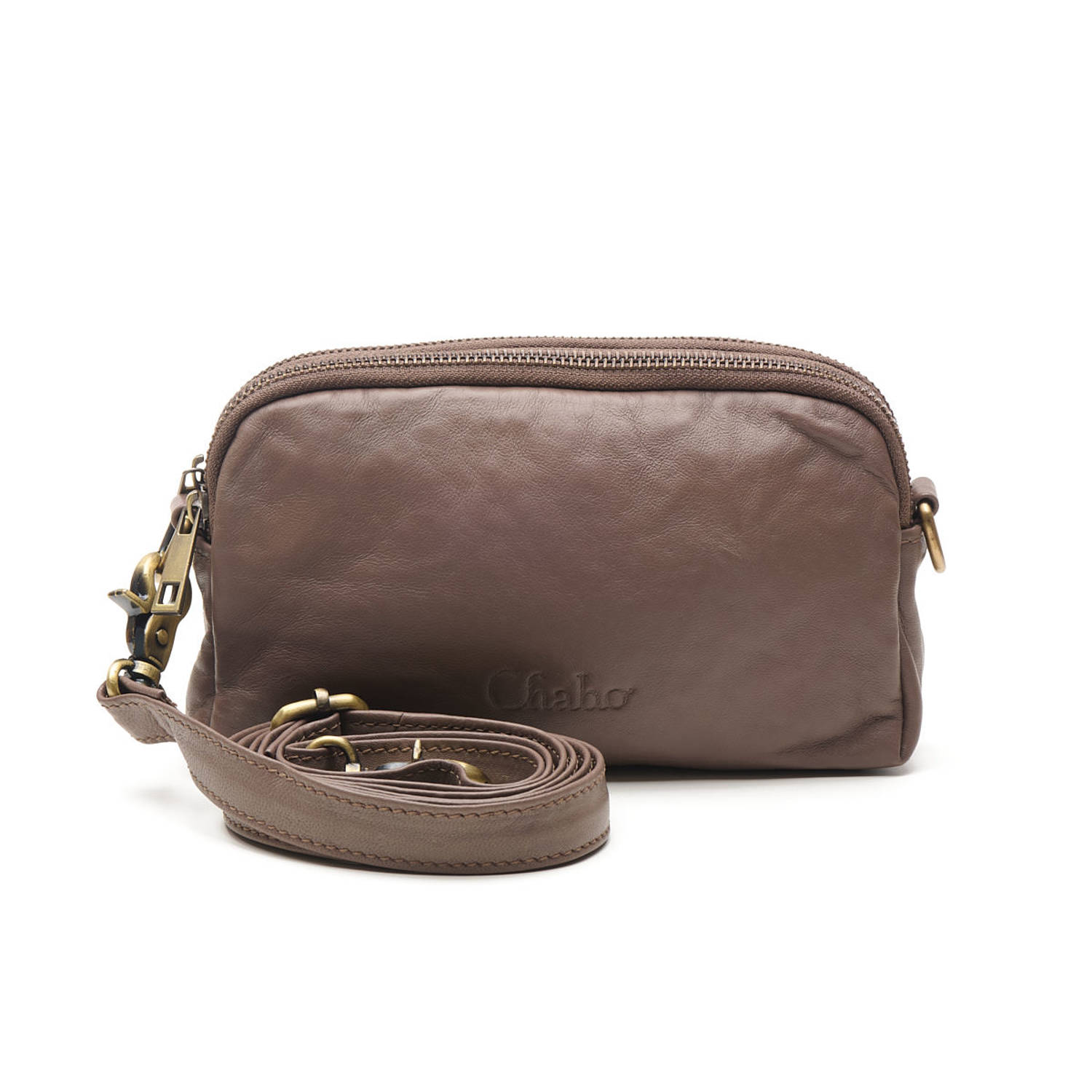Chabo Bags leren crossbody tas Tyler taupe