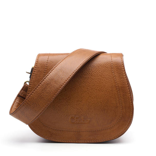 Manfield doorgestikte leren crossbody tas cognac Manfield doorgestikte leren crossbody tas cognac