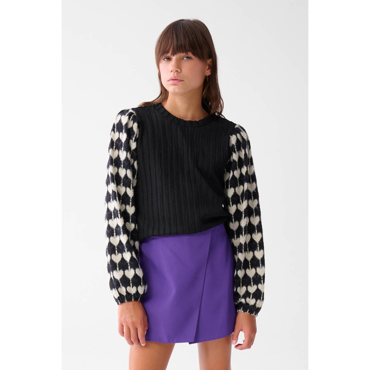 Shoeby gebreide top met hartjes zwart ecru