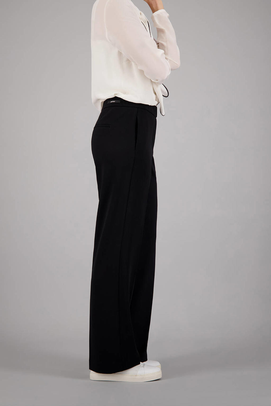 Zwarte dames gardeur wide leg broek met effen