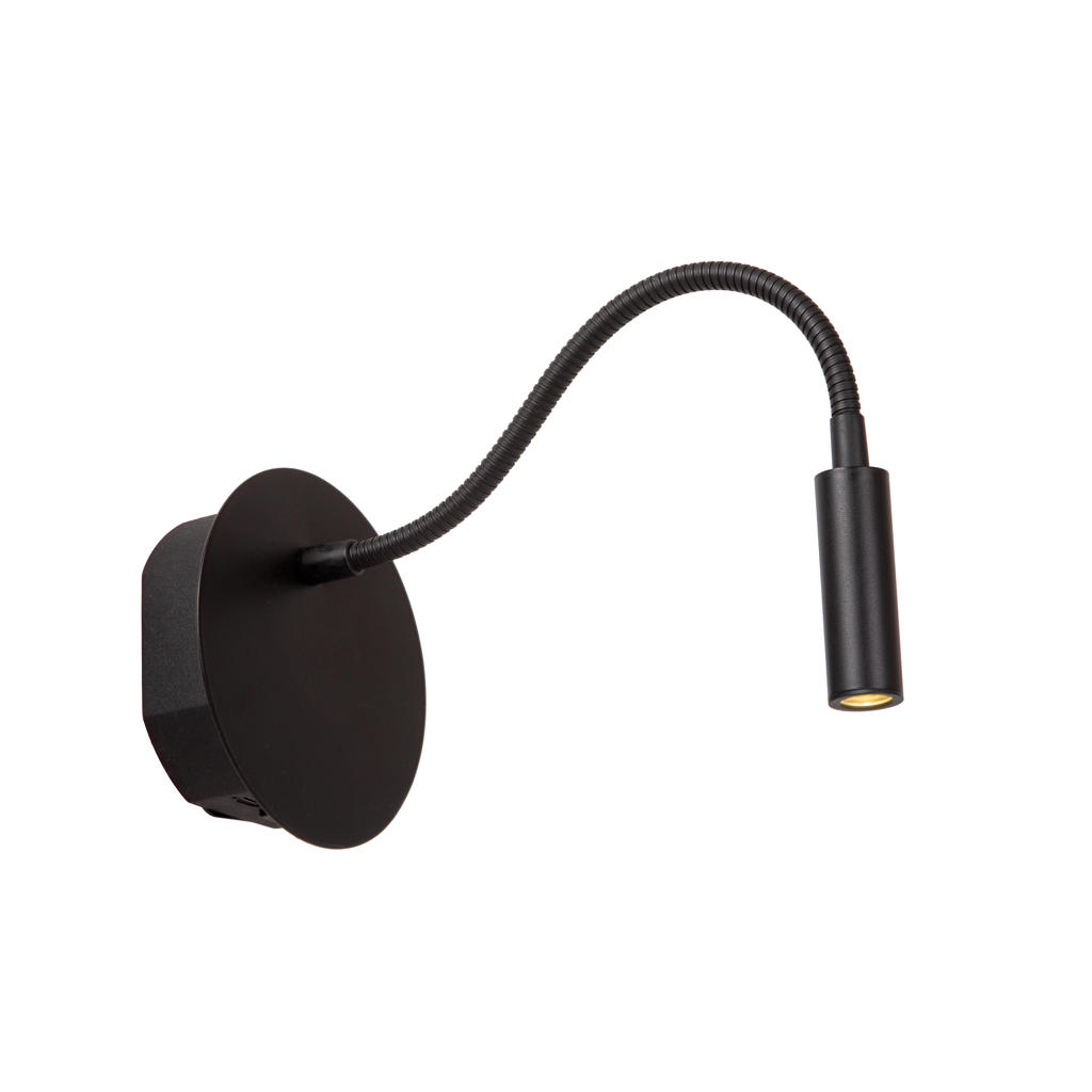 Lucide JOLIJN - Oplaadbare Bedlamp / Wandlamp - Accu/Batterij - 11 cm - LED - 1x2W 3000K - Magnetisch - Zwart