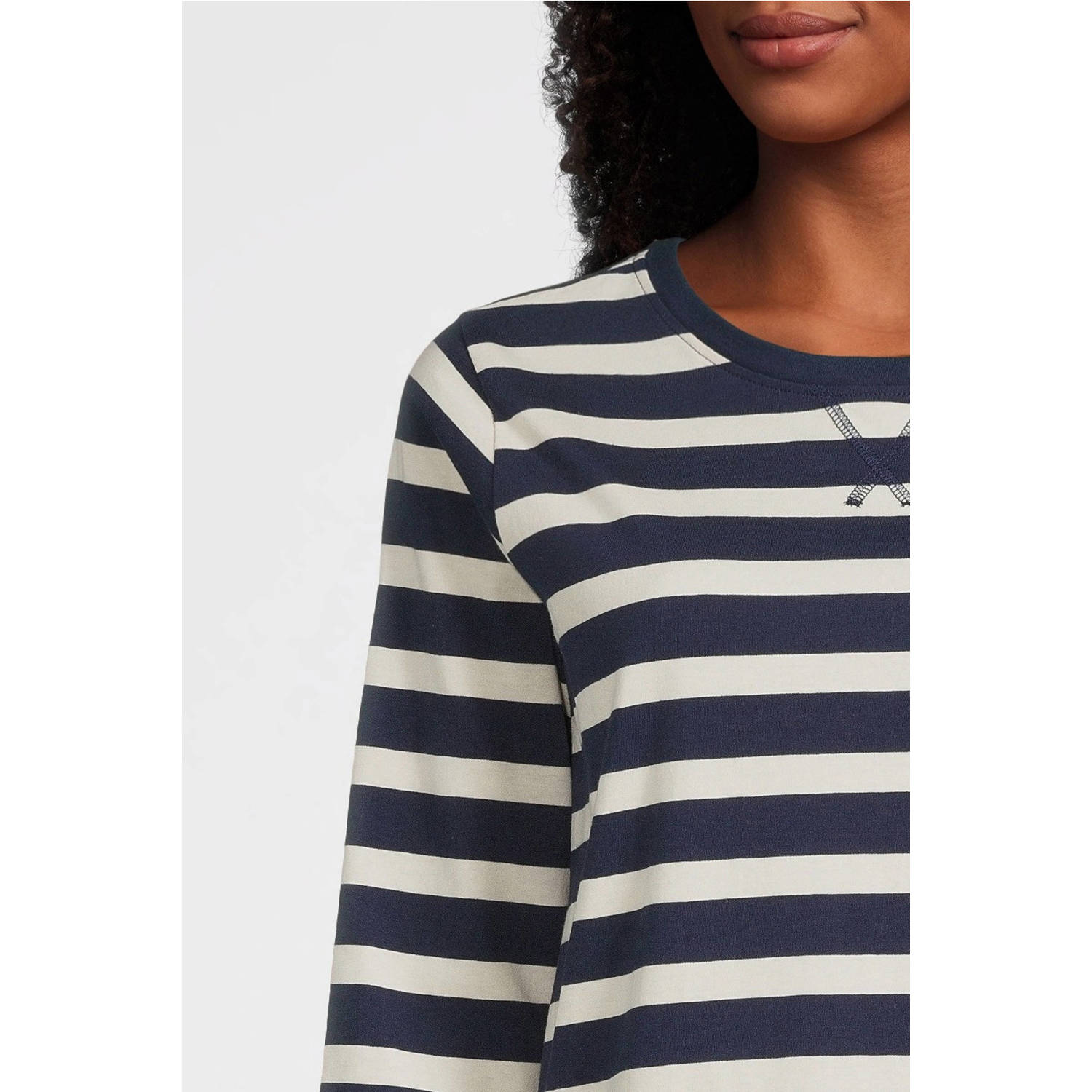 anytime gestreepte longsleeve donkerblauw wit