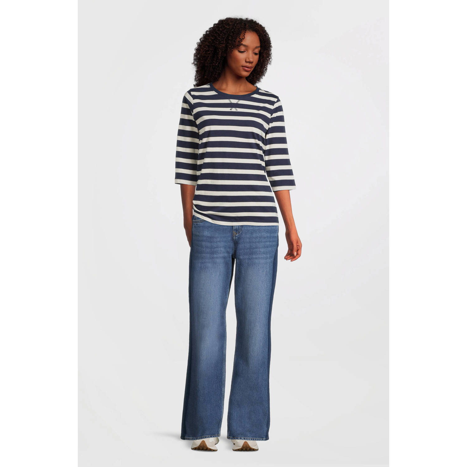 anytime gestreepte longsleeve donkerblauw wit