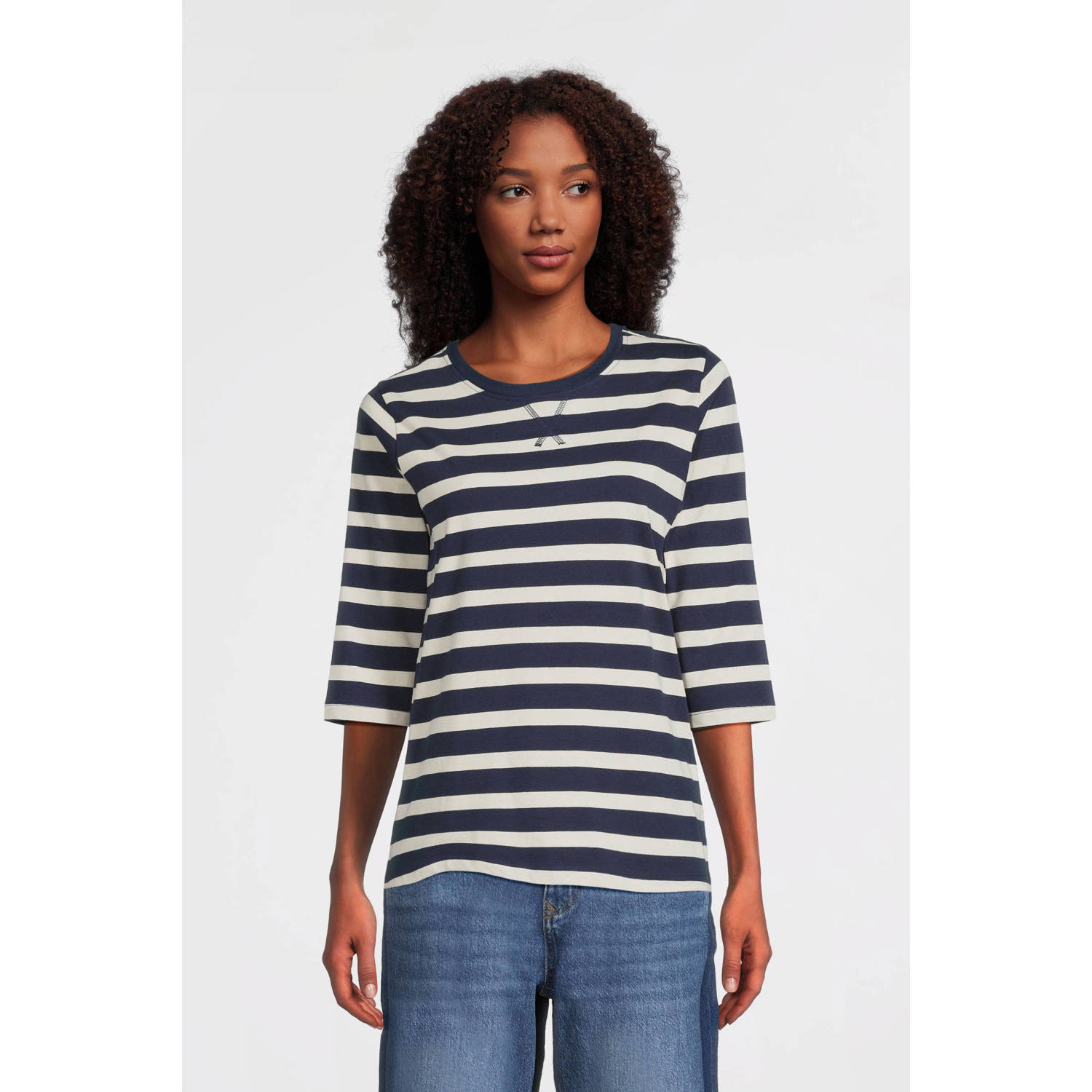 Anytime gestreepte longsleeve donkerblauw wit