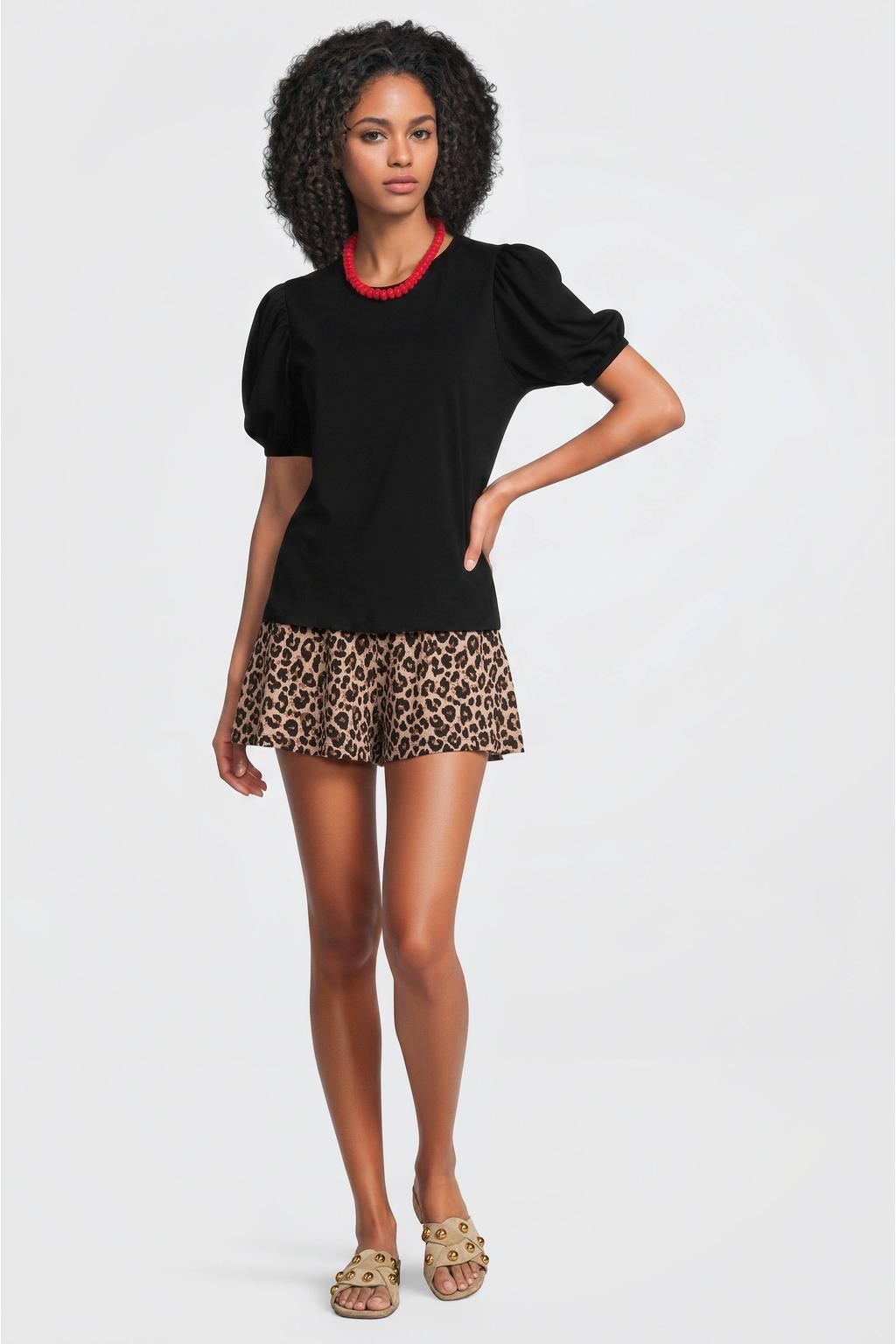 Anytime T-shirt met pofmouwen zwart