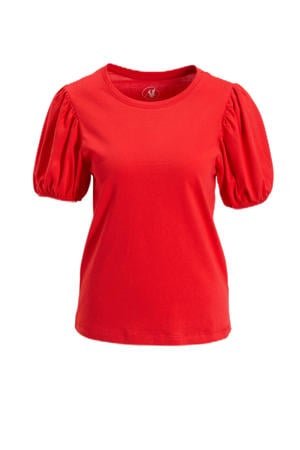 T-shirt met pofmouwen rood