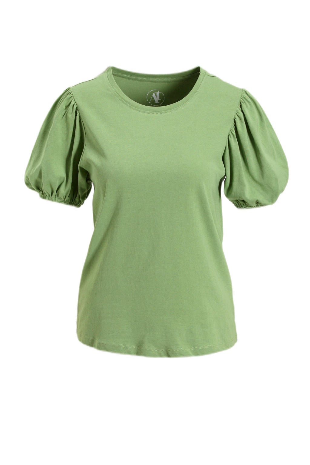 Lichtkaki dames Anytime T-shirt van katoen met effen, korte mouwen en ronde hals