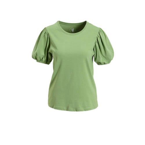 Anytime T-shirt met pofmouwen lichtkhaki afbeelding