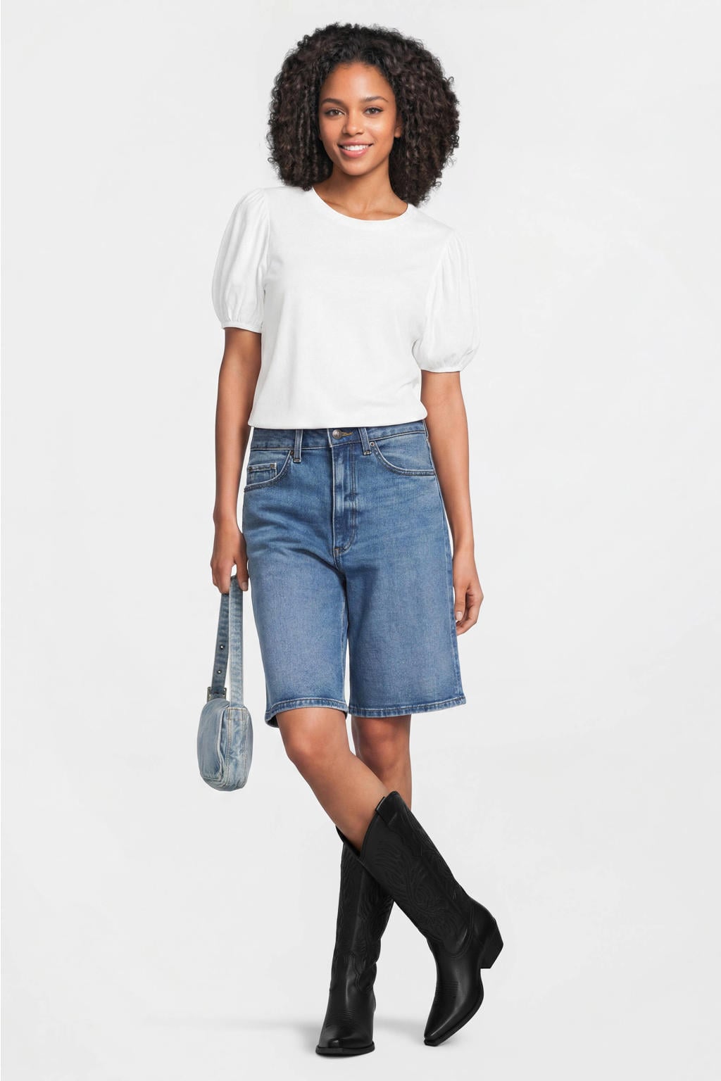 Witte dames Anytime T-shirt van katoen met effen, korte mouwen en ronde hals