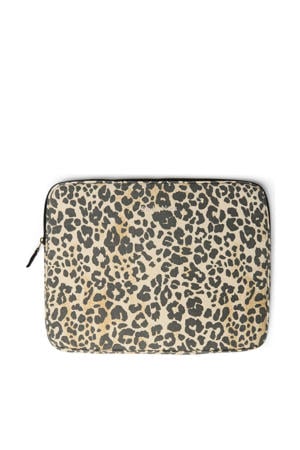 15 inch laptopsleeve Soft Cotton Leopard beige/zwart