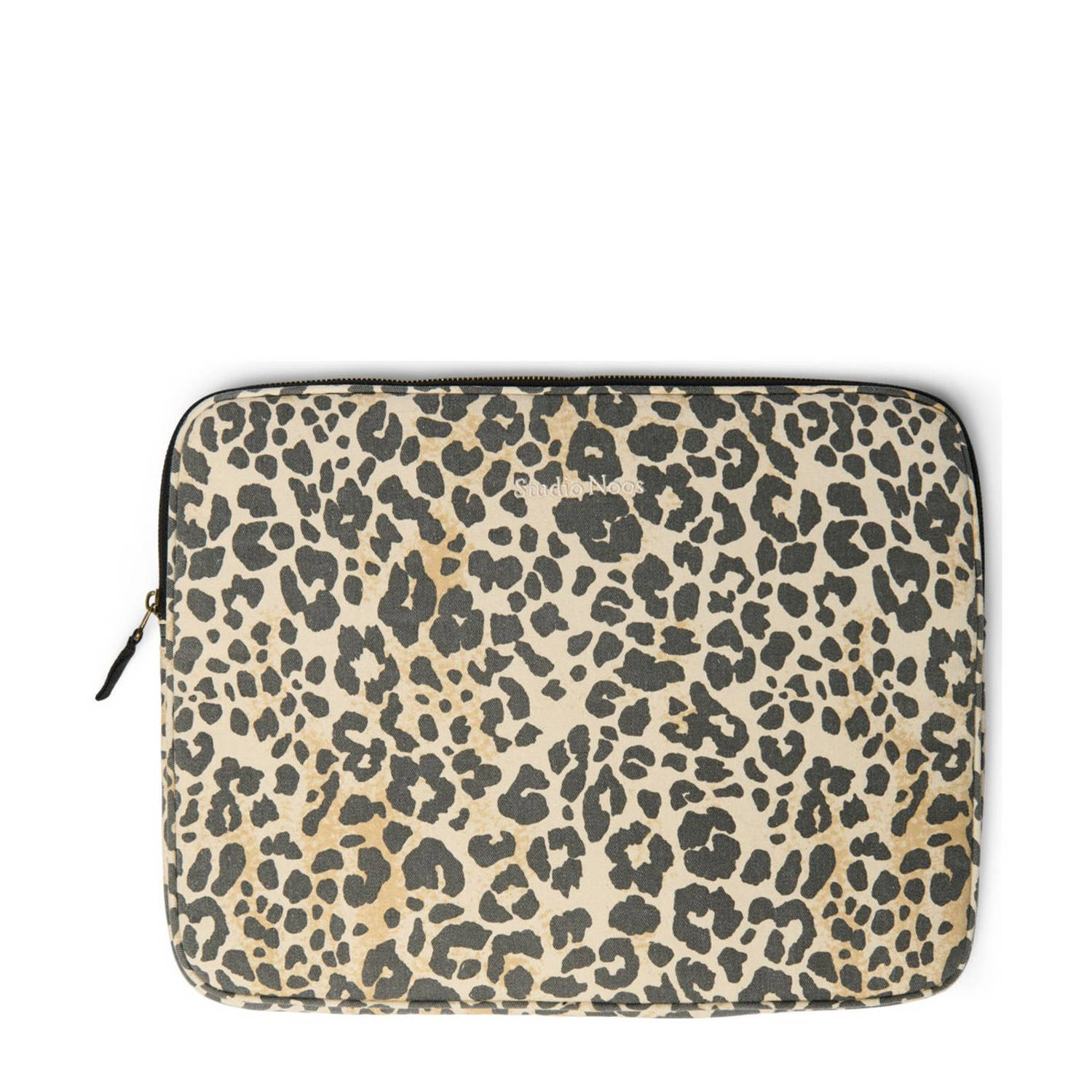 Studio Noos 15 inch laptopsleeve Soft Cotton Leopard beige zwart