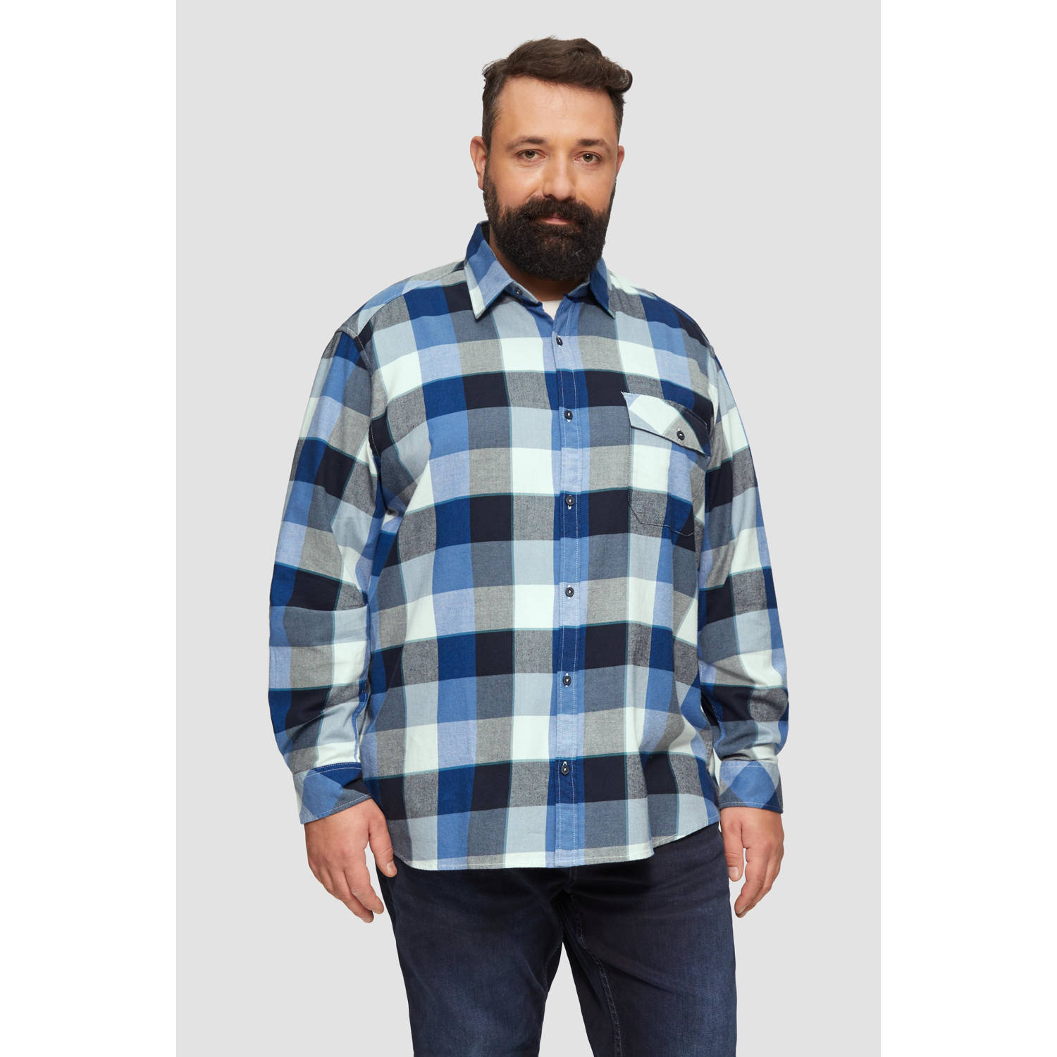 S.Oliver Big Size geruit overhemd Plus Size blauw