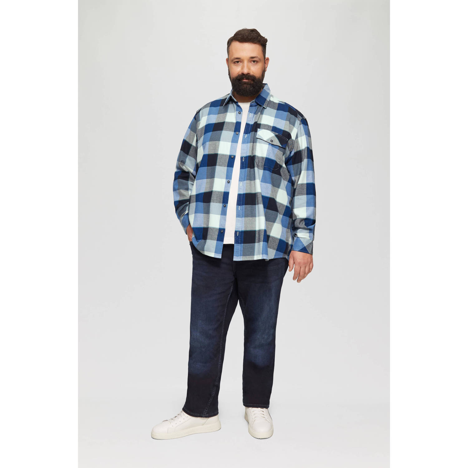 s.Oliver Big Size geruit overhemd Plus Size blauw