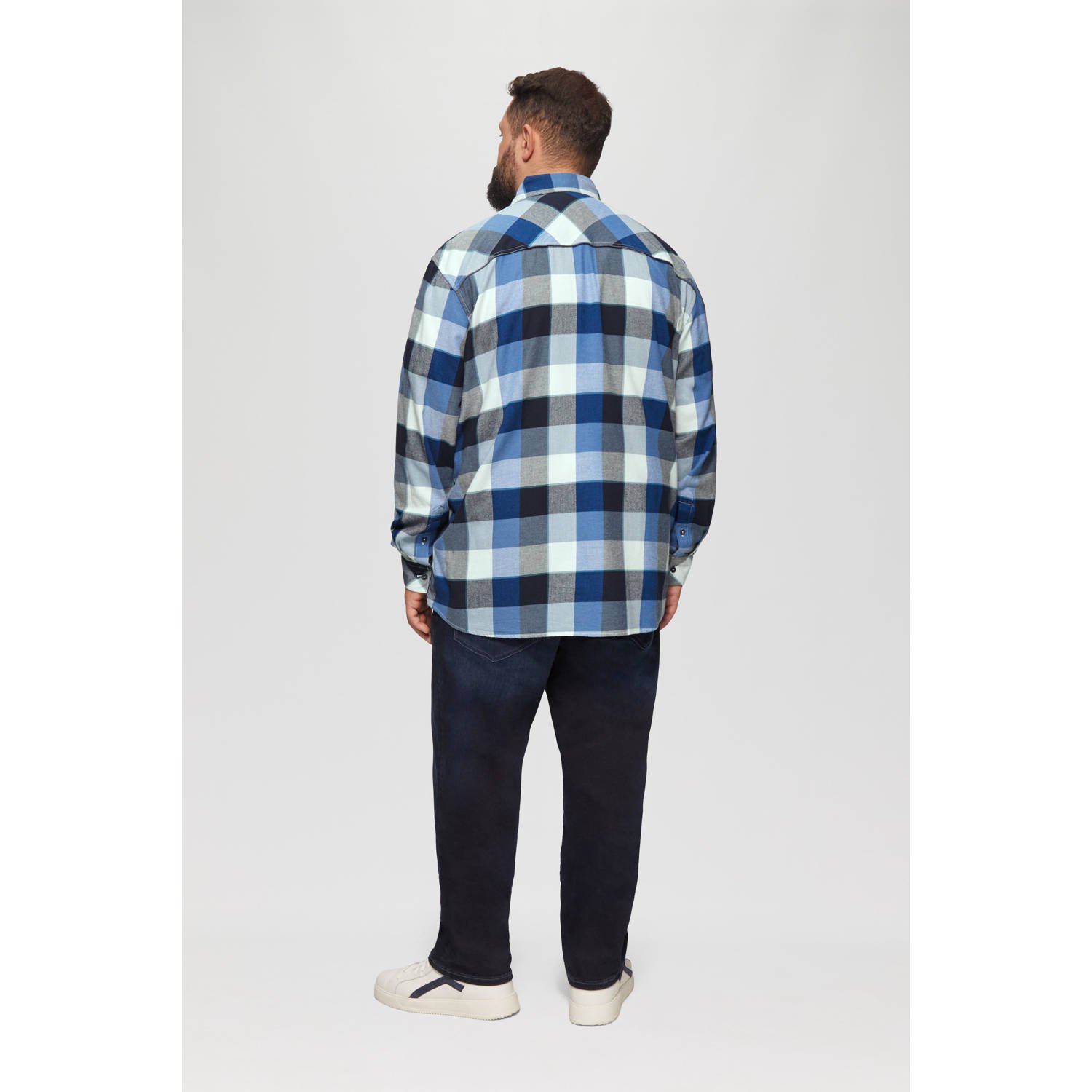 s.Oliver Big Size geruit overhemd Plus Size blauw