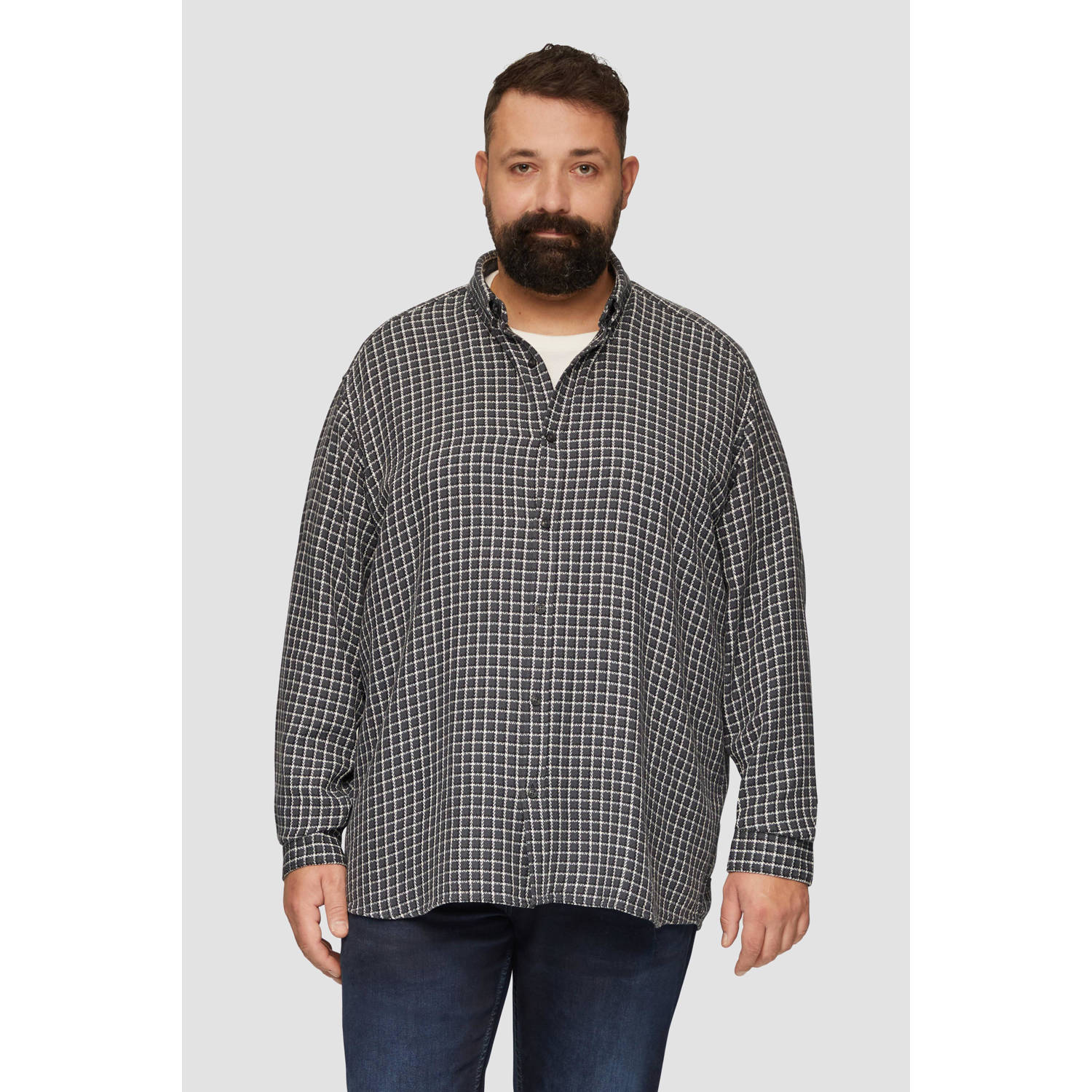 S.Oliver Big Size geruit overhemd Plus Size grijs