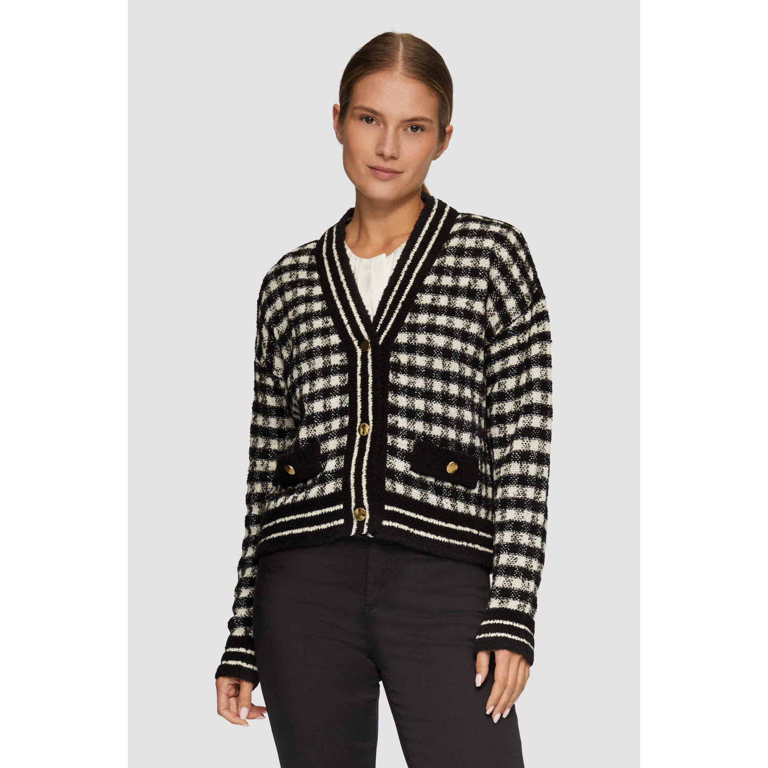 s.Oliver BLACK LABEL geruit vest met wol zwart wit