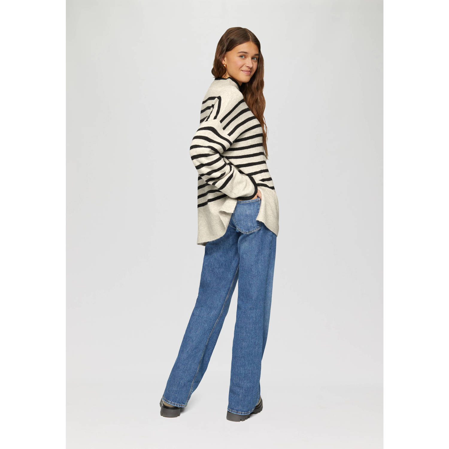 Q S by s.Oliver gestreepte coltrui beige zwart