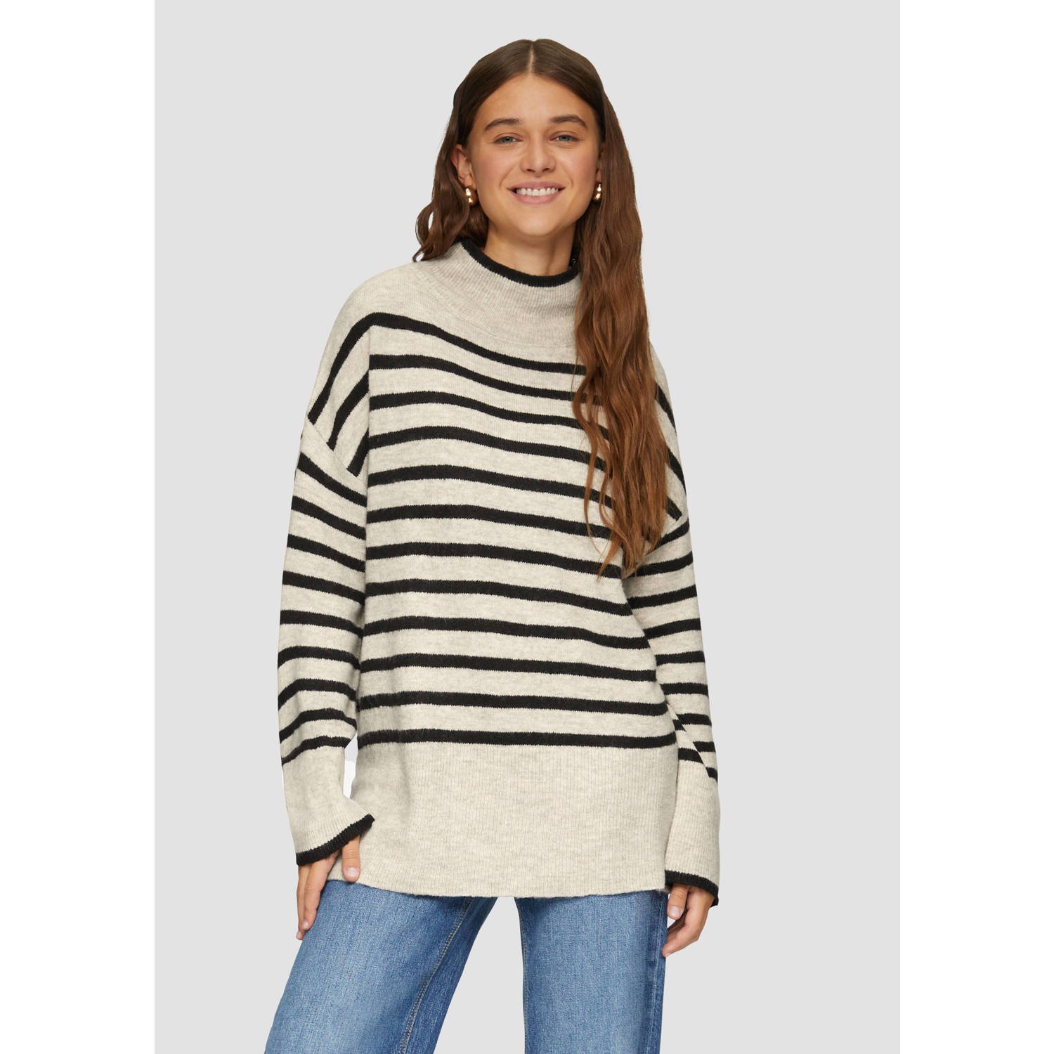 Q S by s.Oliver gestreepte coltrui beige zwart