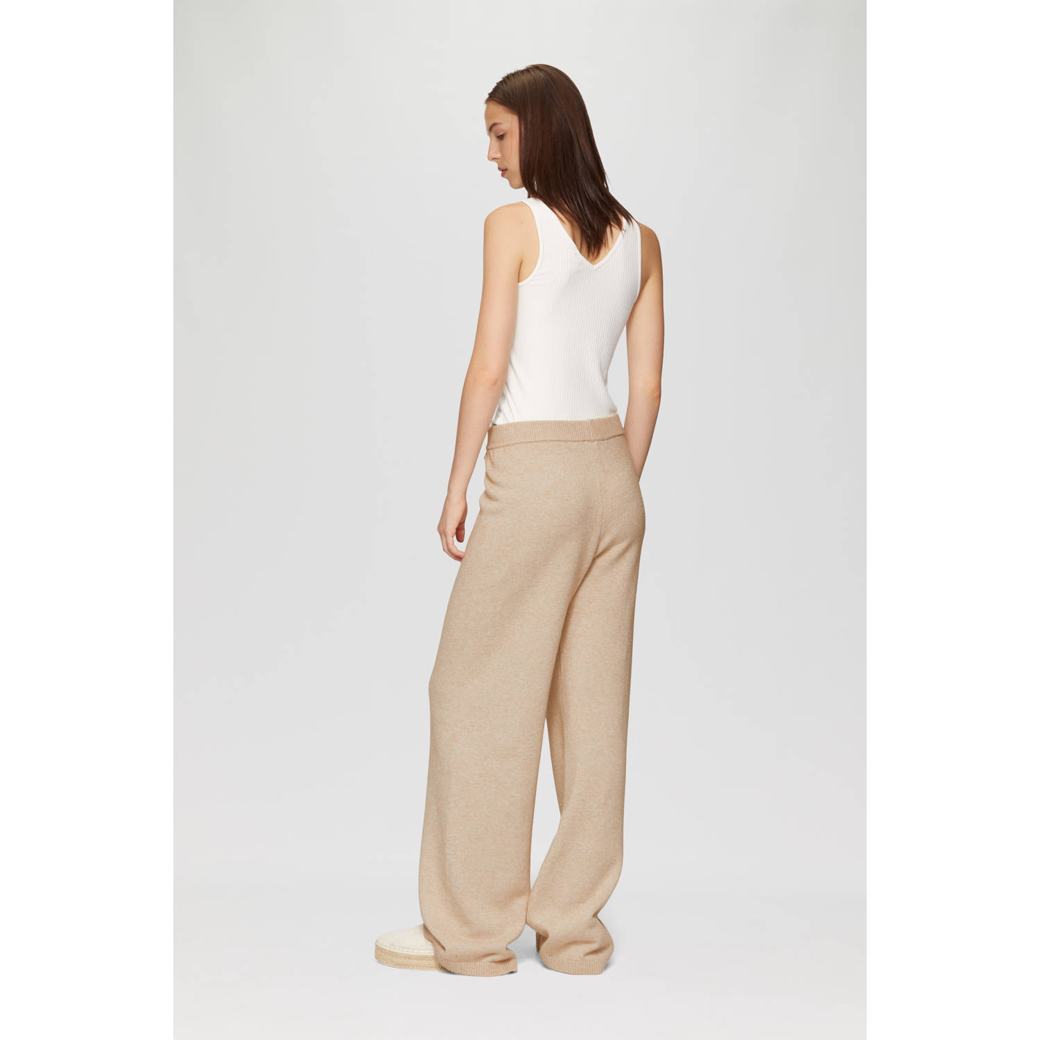 Q S by s.Oliver gemêleerde wide leg broek zand