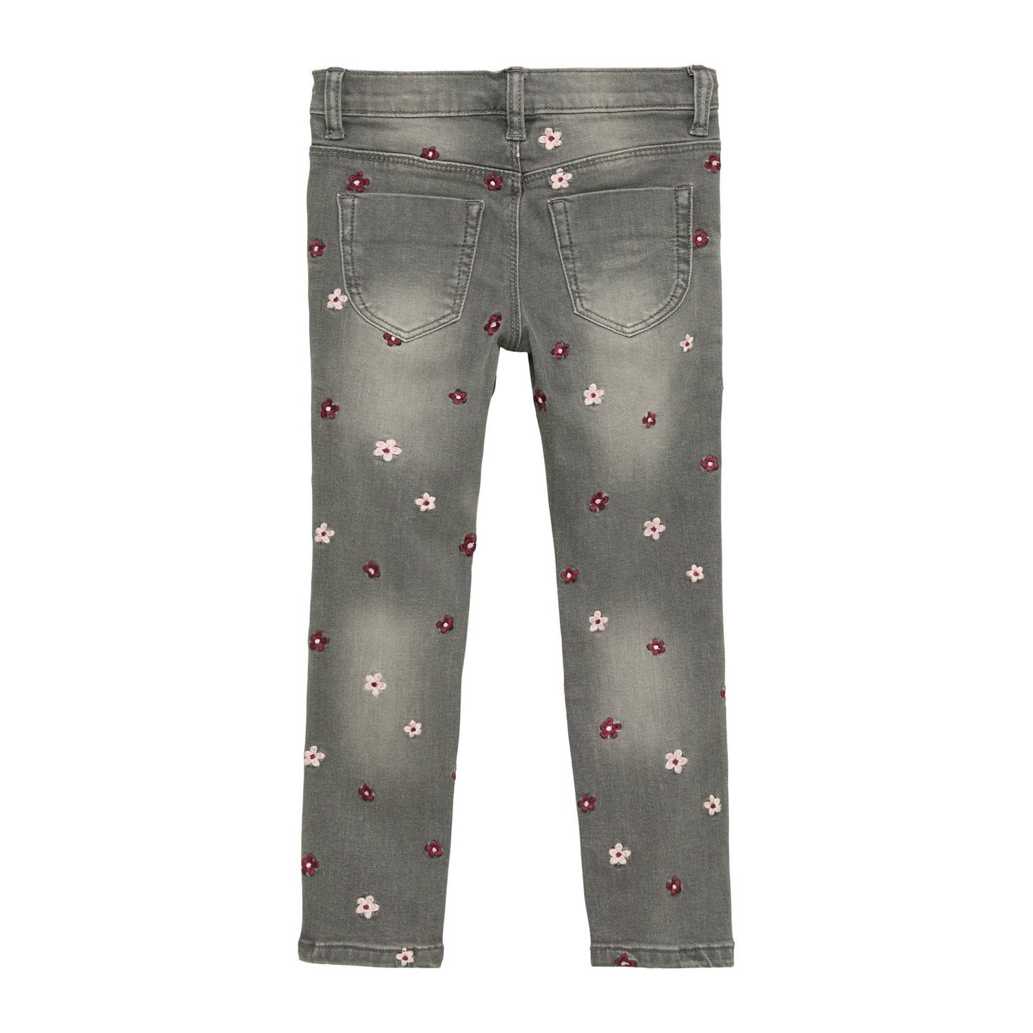 s.Oliver gebloemde skinny jeans grijs roze rood