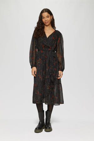 blousejurk met all over print zwart/rood