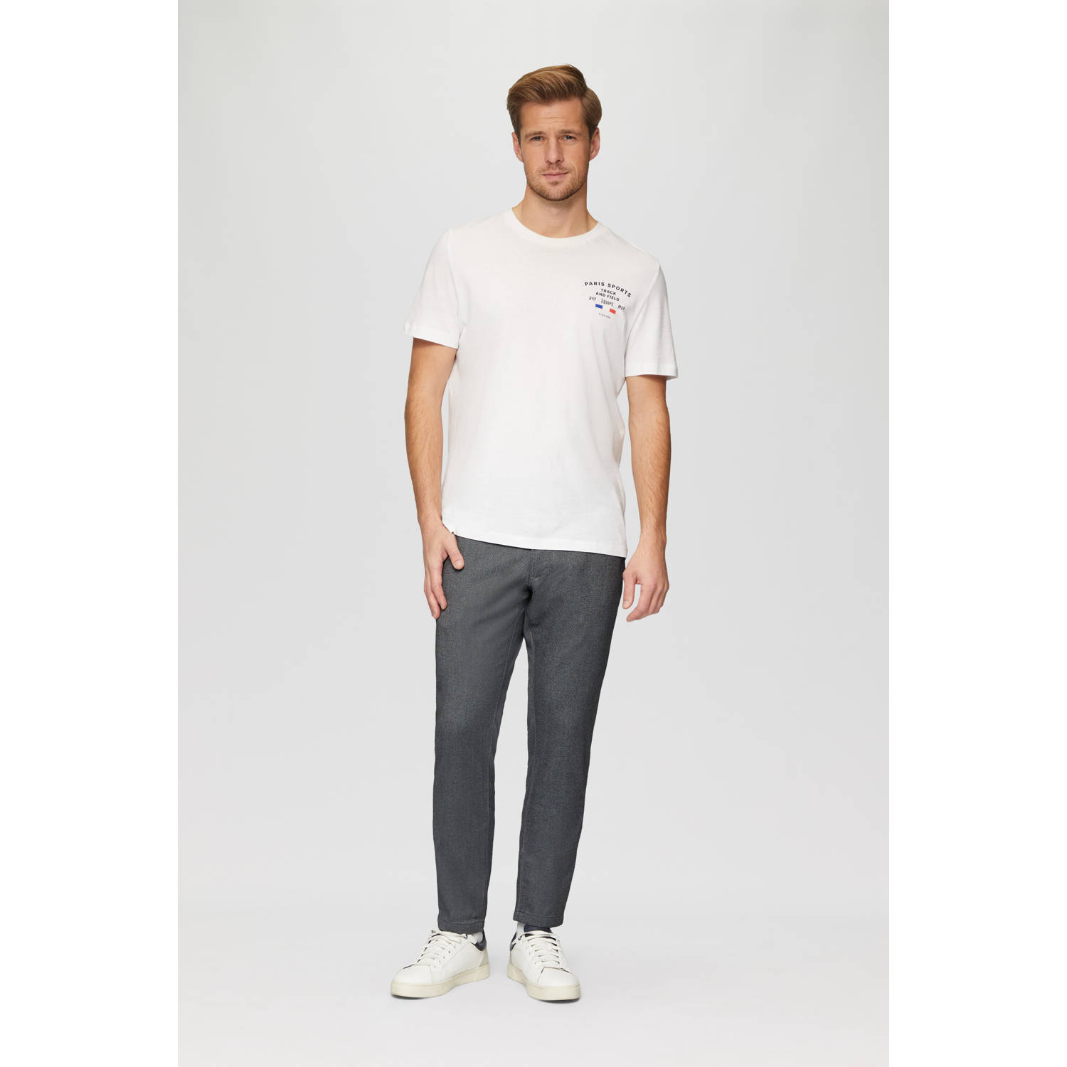 s.Oliver regular fit chino met all over print grijs