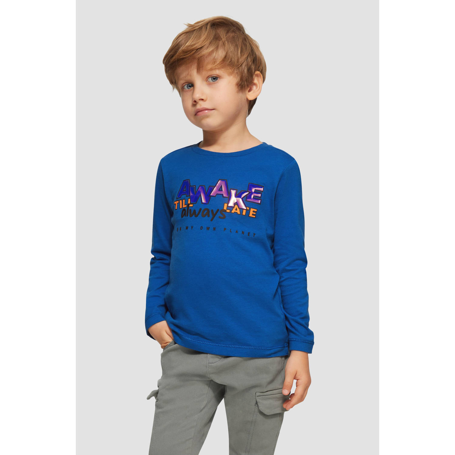 S.Oliver longsleeve met tekst blauw