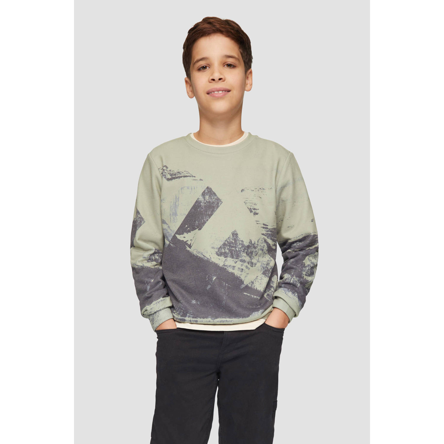 S.Oliver sweater met all over print groen zwart